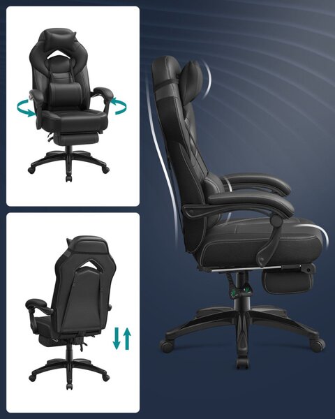 SONGMICS OBG077B01 Ergonomikus Gamer Szék Lábtartóval Fekete