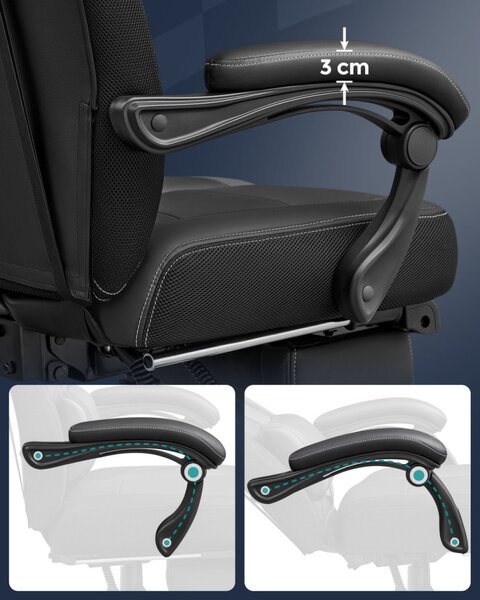 SONGMICS OBG077B01 Ergonomikus Gamer Szék Lábtartóval Fekete