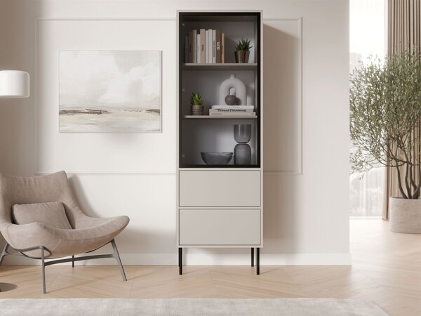 Könyvespolc Merevai 105, Ajtókkal, Zárt, Fiókokkal, Üveg, Laminált forgácslap, 185x60x40cm, Kasmír