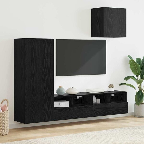 TV Fali Egységek 4 pcs Fekete tölgy Faanyag