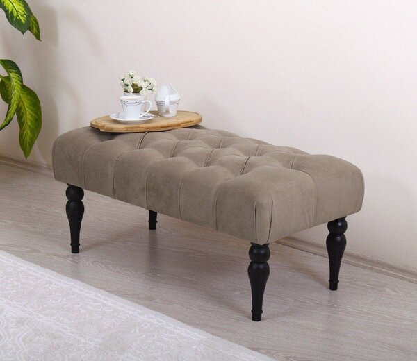 Ülőkés pad, fekete lábakkal bársony 92x43 cm, szürkésbarna - SOL