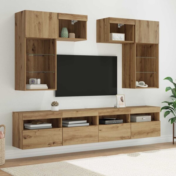 TV Fali Egységek 6 pcs Öreg fa 100 x 30 x 40 cm Faanyag