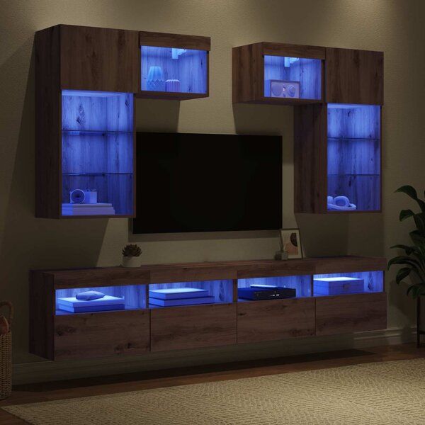 TV Fali Egységek 6 pcs Öreg fa 100 x 30 x 40 cm Faanyag