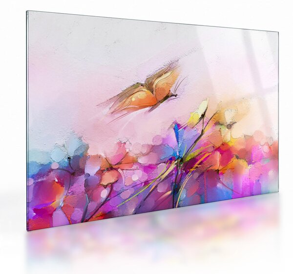 Kép - pillangó a virág felett, absztrakció (üvegen) (70x50 cm)