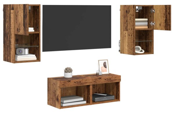 TV Fali Szekrények 4 pcs Öreg fa 30,5 x 30 x 60 cm Faanyag