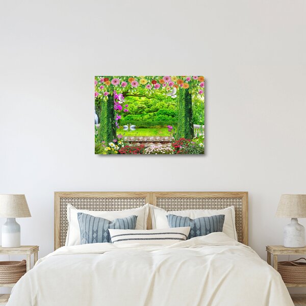 Kép - Varázslatos kert hattyúkkal (üvegen) (70x50 cm)