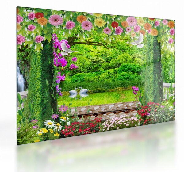 Kép - Varázslatos kert hattyúkkal (üvegen) (70x50 cm)