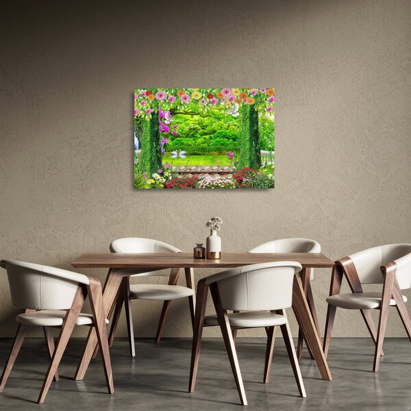 Kép - Varázslatos kert hattyúkkal (üvegen) (70x50 cm)