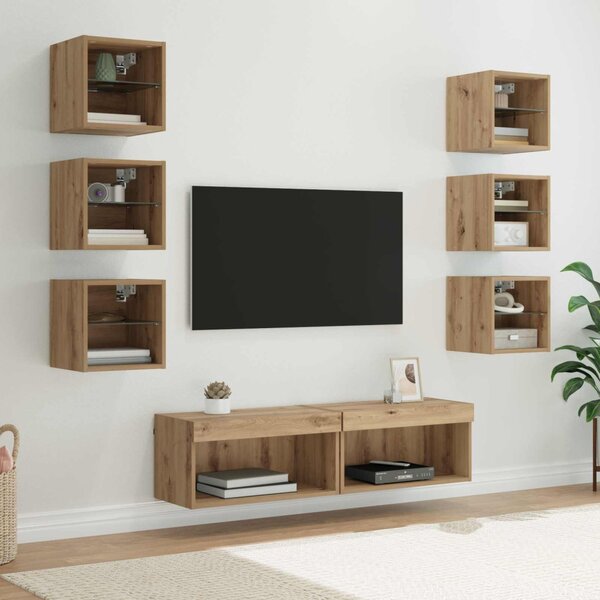 TV szekrény 8 db Artisan tölgy Üveg