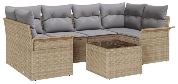 Kerti Kanapé Szett 7 pcs Bézs Poli rattan