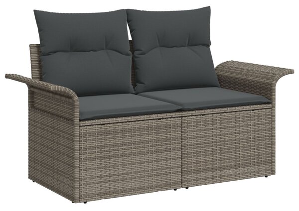 6 részes kerti kanapé párnákkal fekete poli-rattan, 2 személyes kerti kanapé tárolóval és párnákkal szürke poli-rattan