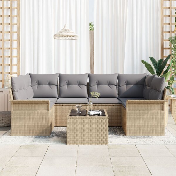 Kerti Kanapé Szett 7 pcs Bézs Poli rattan