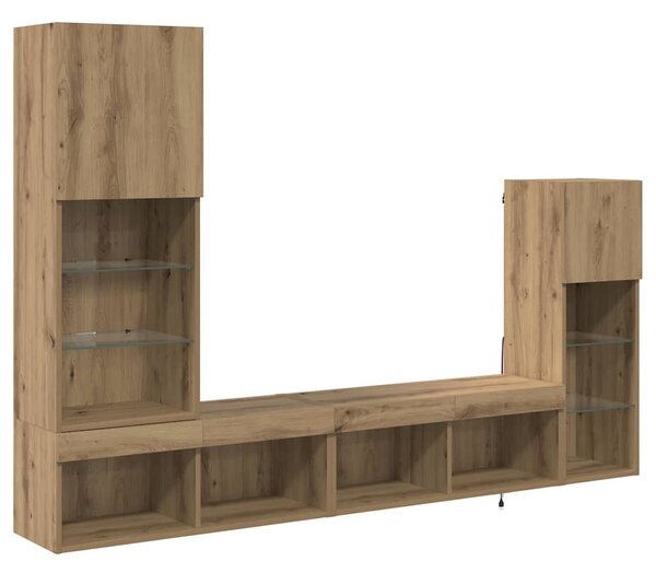 TV Fali Egységek LED -es lámpákkal 4 pcs Artisan tölgy Faanyag