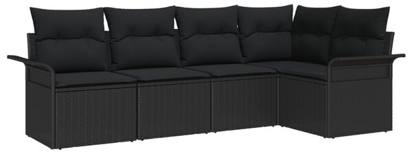 Kerti Kanapé Szett 5 db Fekete polirattan
