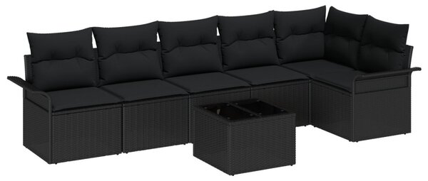 Kerti Kanapé Szett párnával 7 pcs Fekete polirattan