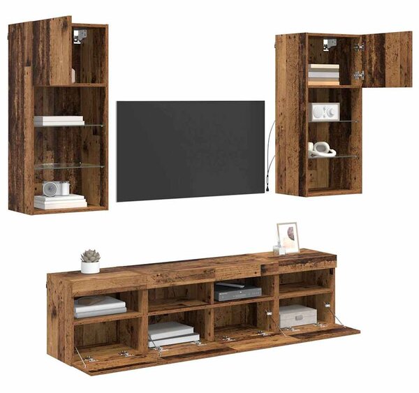 TV Fali Egységek LED-del 5 pcs Öreg fa 40,5 x 30 x 90 cm
