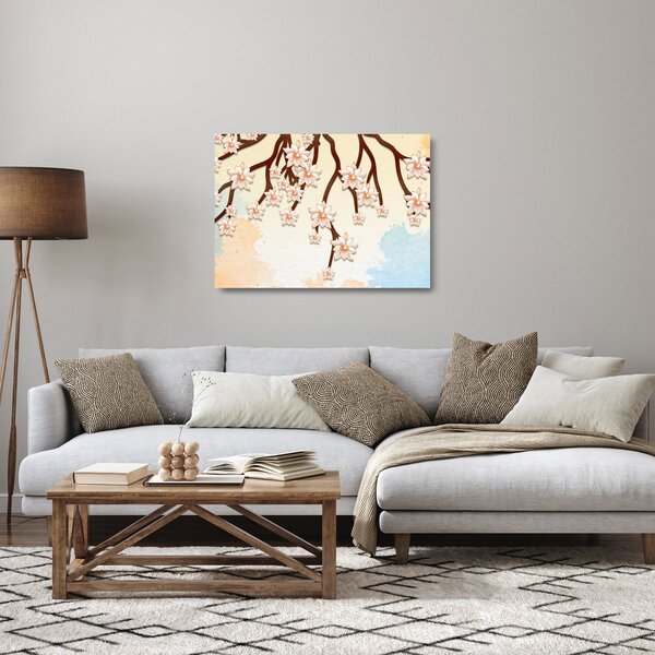 Kép - virágok az ágakon, színes (üvegen) (70x50 cm)