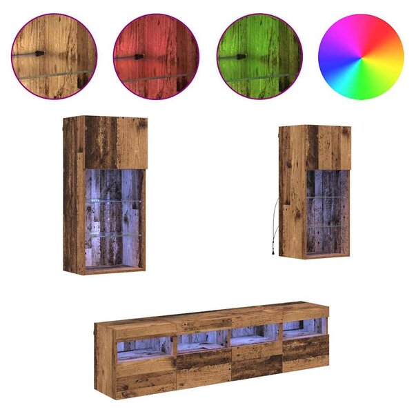 TV Fali Egységek LED-del 5 pcs Öreg fa 40,5 x 30 x 90 cm
