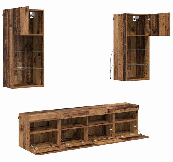 TV Fali Egységek LED-del 5 pcs Öreg fa 40,5 x 30 x 90 cm