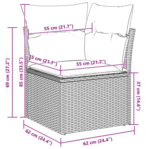 Kerti Kanapé Szett párnával 7 pcs Világosszürke Poli rattan