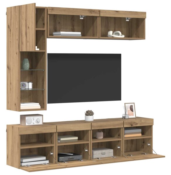 TV szekrény LED -es lámpákkal 7 pcs Artisan tölgy Faanyag