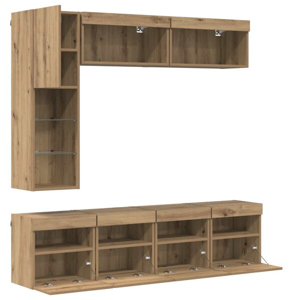 TV szekrény LED -es lámpákkal 7 pcs Artisan tölgy Faanyag