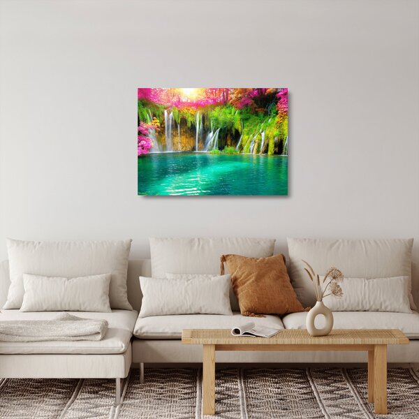 Kép - vízesés, Plitvicei-tavak, Horvátország (üvegen) (70x50 cm)
