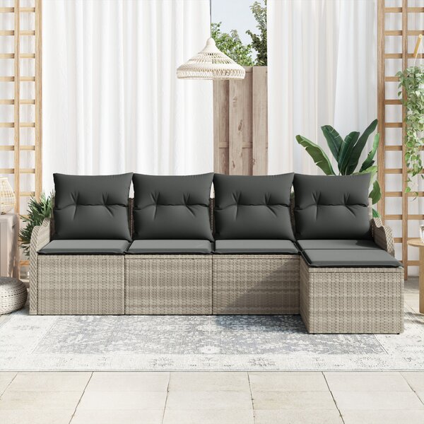 Kerti Kanapé Szett 5 pcs Világosszürke polirattan