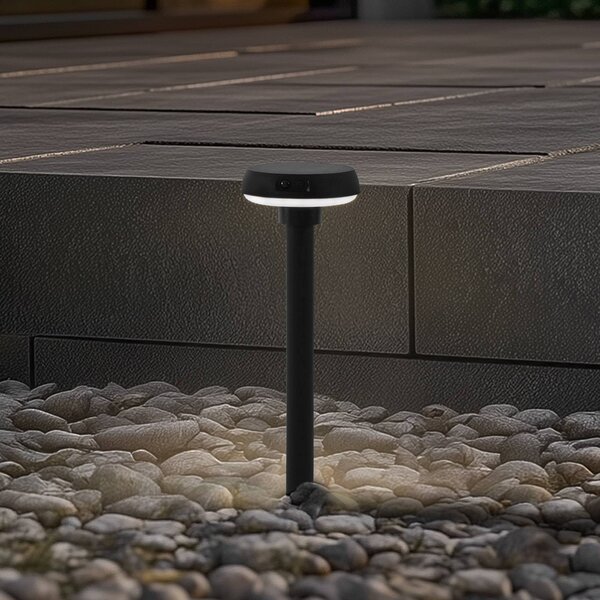 Lindby Solar LED földi tüskés lámpa Brinca, fekete, PC, érzékelő, Fekete, Műanyag, Modern