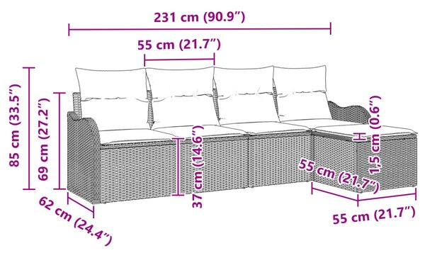 Kerti Kanapé Szett 5 pcs Világosszürke polirattan