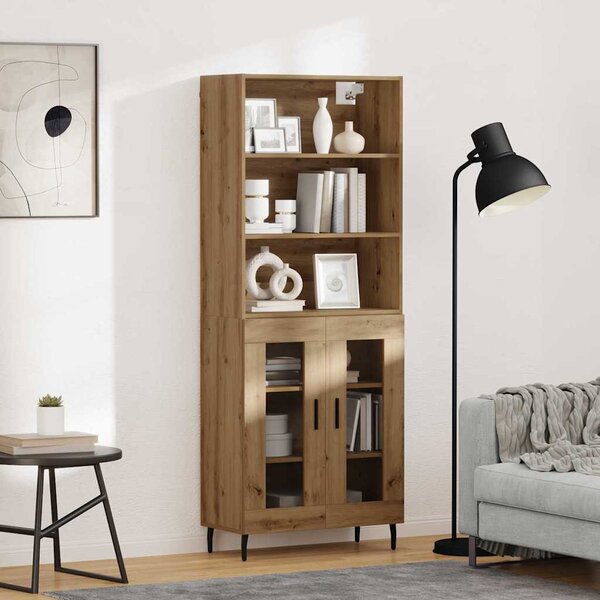 VidaXL Magasfiú Artisan tölgy 69,5 x 34 x 180 cm Műanyag Fa és Üveg