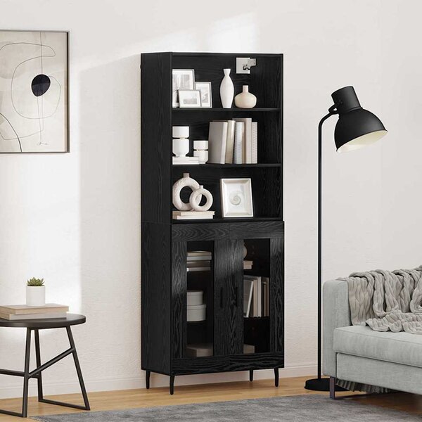 VidaXL Magasfiú Fekete tölgy 69,5 x 34 x 180 cm Műanyag Fa és Üveg