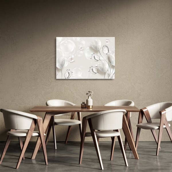 Kép - tulipánok a buborékok között (üvegen) (70x50 cm)