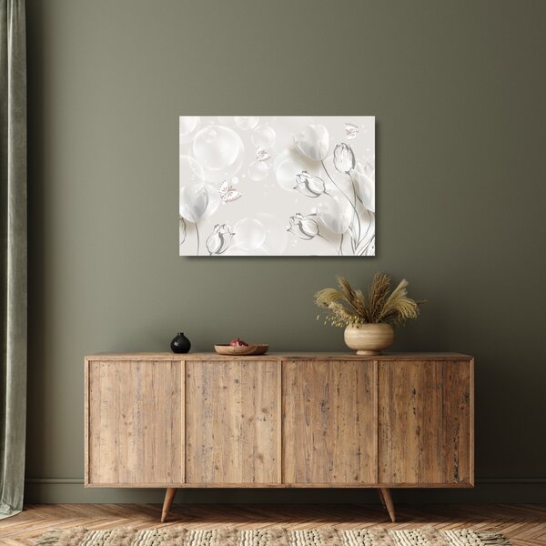 Kép - tulipánok a buborékok között (üvegen) (70x50 cm)