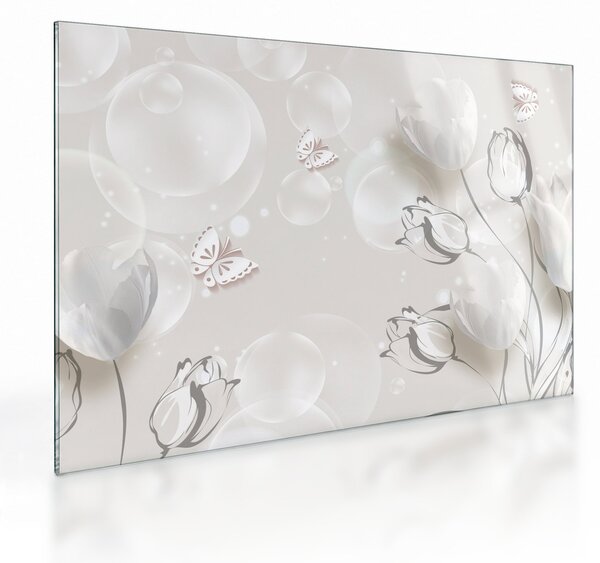 Kép - tulipánok a buborékok között (üvegen) (70x50 cm)