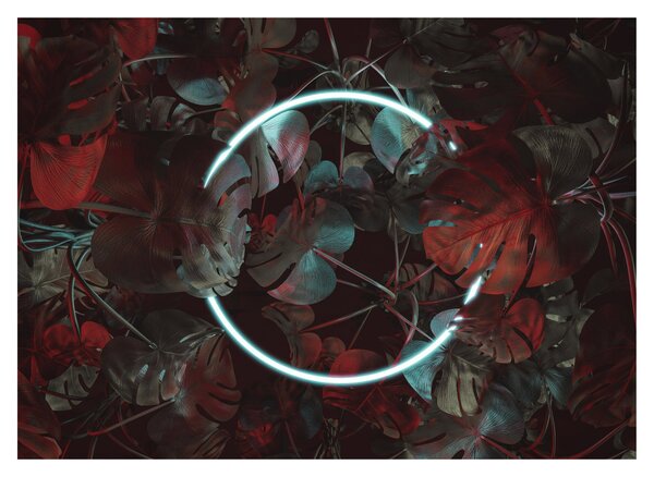 Kép - Neon kör a pálmafák között (üvegen) (70x50 cm)