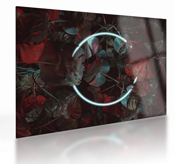 Kép - Neon kör a pálmafák között (üvegen) (70x50 cm)