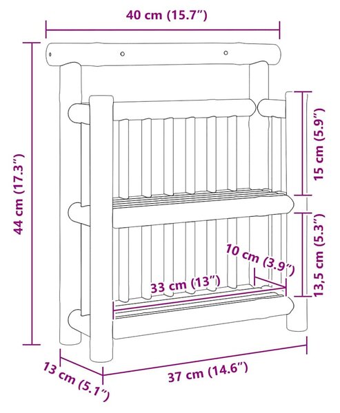 Falpolc polcokkal tárolóval Barna 40 x 13 x 44 cm bambusz