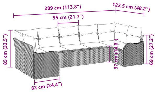Kerti Kanapé Szett párnával 7 pcs Világosszürke Poli rattan