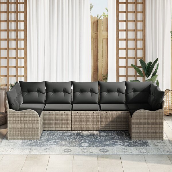Kerti Kanapé Szett párnával 7 pcs Világosszürke Poli rattan