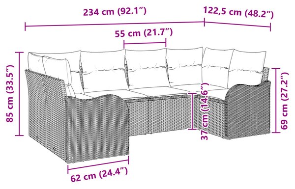 Kerti Kanapé Szett párnával 6 pcs Világosszürke Poli rattan
