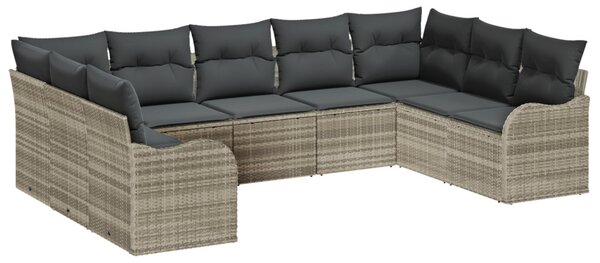 Kerti Kanapé Szett párnával 9 pcs Világosszürke Poli rattan