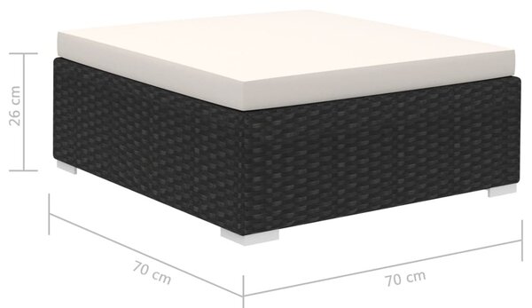 8-részes fekete polyrattan kerti bútorszett párnákkal