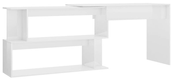 Modern Sarokasztal - Magasfényű Fehér - 200x50x76 cm