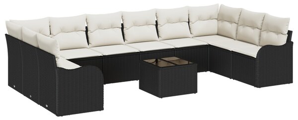Kerti Kanapé Szett Fekete 55 x 55 x 37 cm polirattan