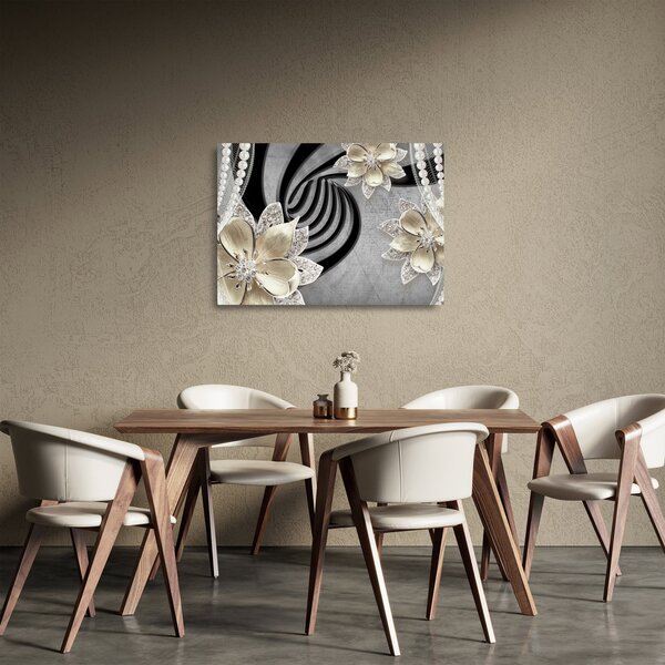 Kép - 3D arany virágok (üvegen) (70x50 cm)