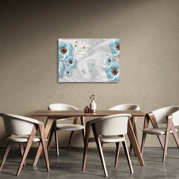 Kép - 3D kék virágok (üvegen) (70x50 cm)