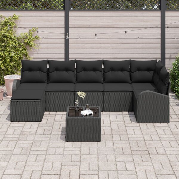 Kerti Kanapé Szett párnával 8 pcs Fekete Poli rattan