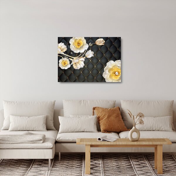 Fehér rózsa virágok képe (üvegen) (70x50 cm)