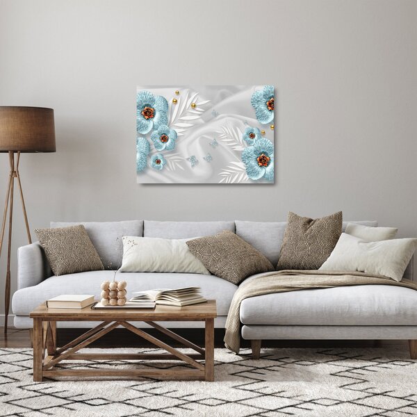 Kép - 3D kék virágok (üvegen) (70x50 cm)